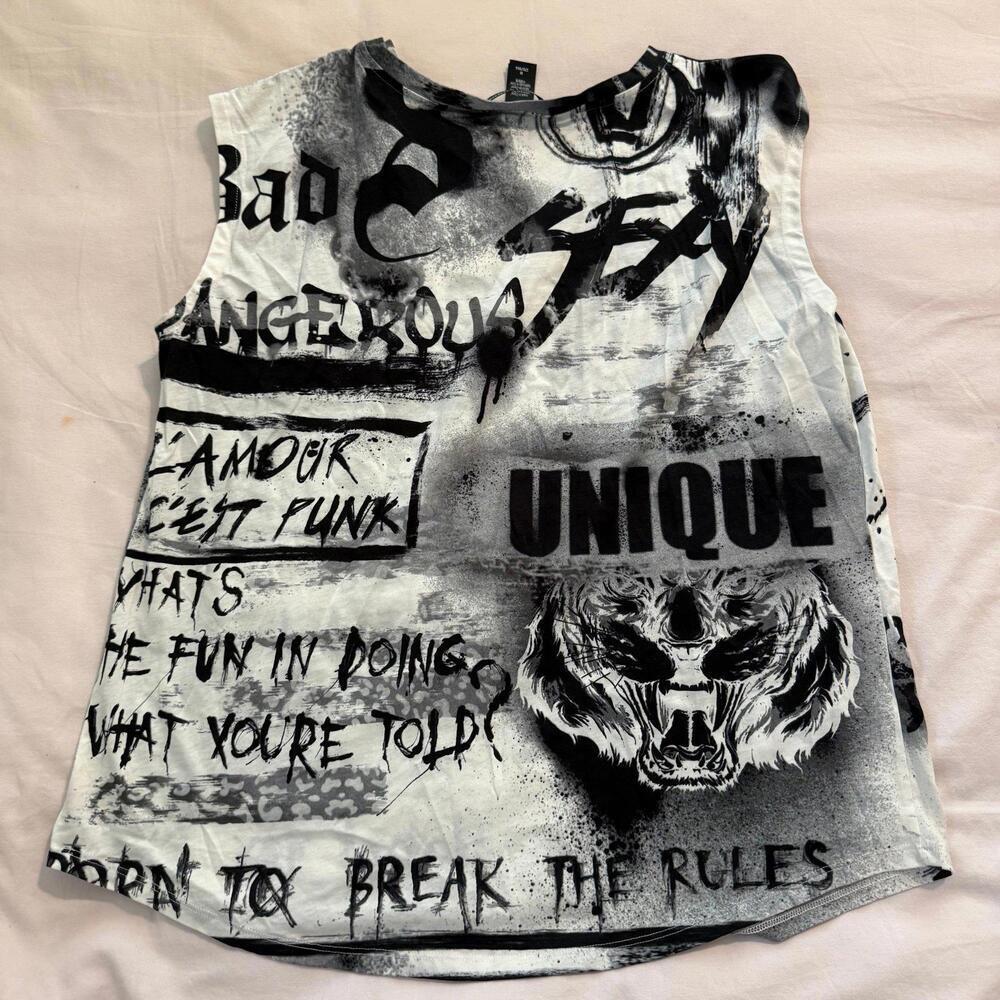 Victoria's Secret BALMAIN Sleeveless Button Top Tank Tee Shirt Graffiti - Picture 7 of 7